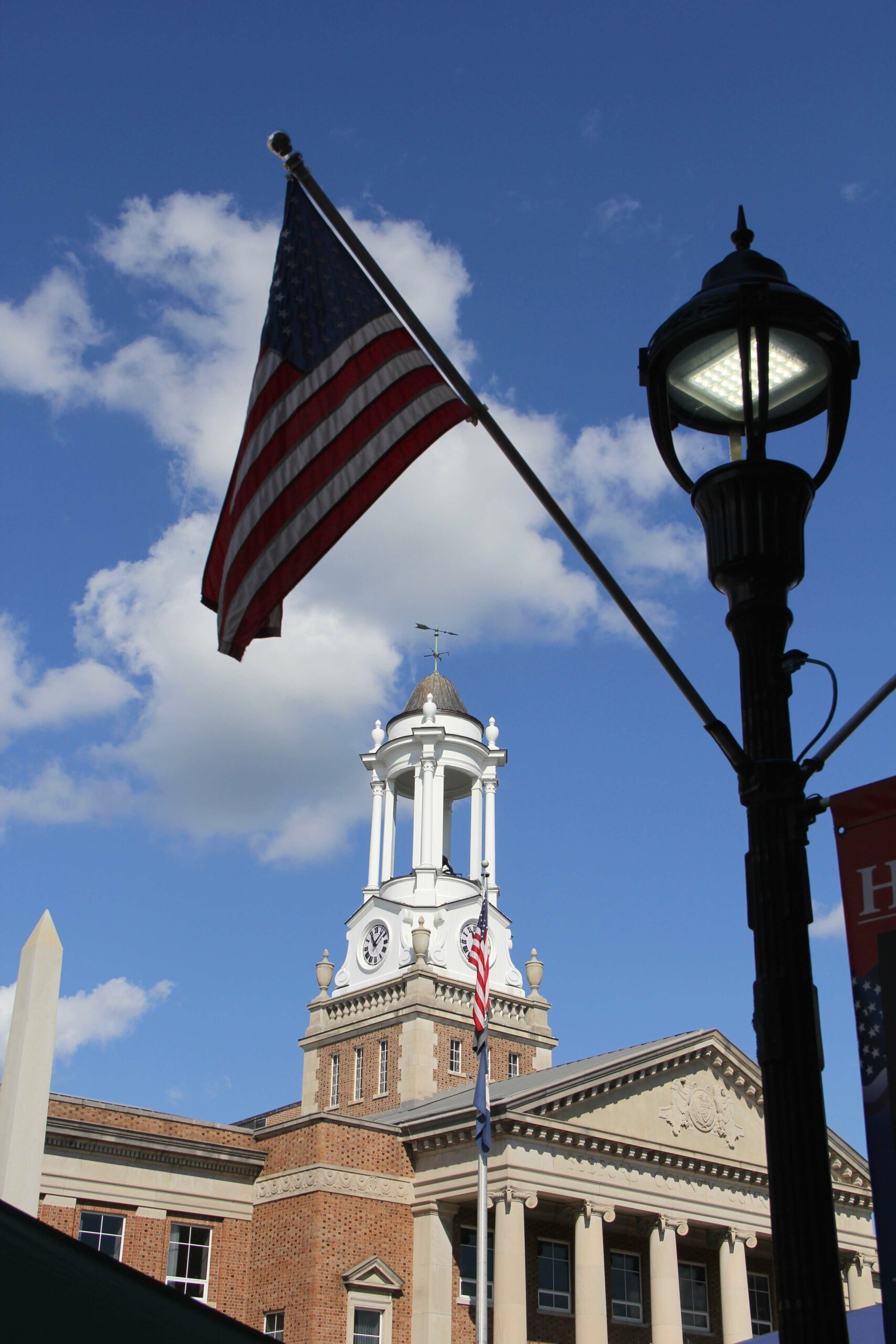 Downtown flag in front of Bedford County Courthouse