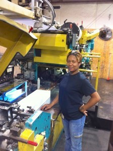 Woman at Industrial Printer