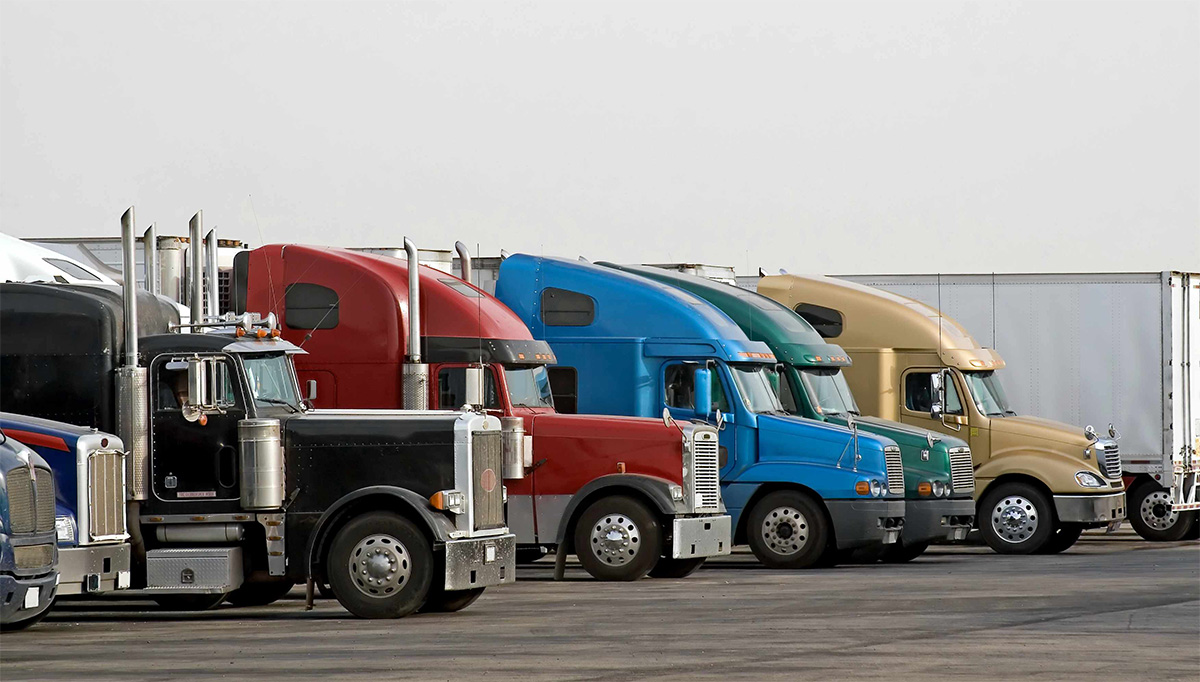 A group of Semis parked